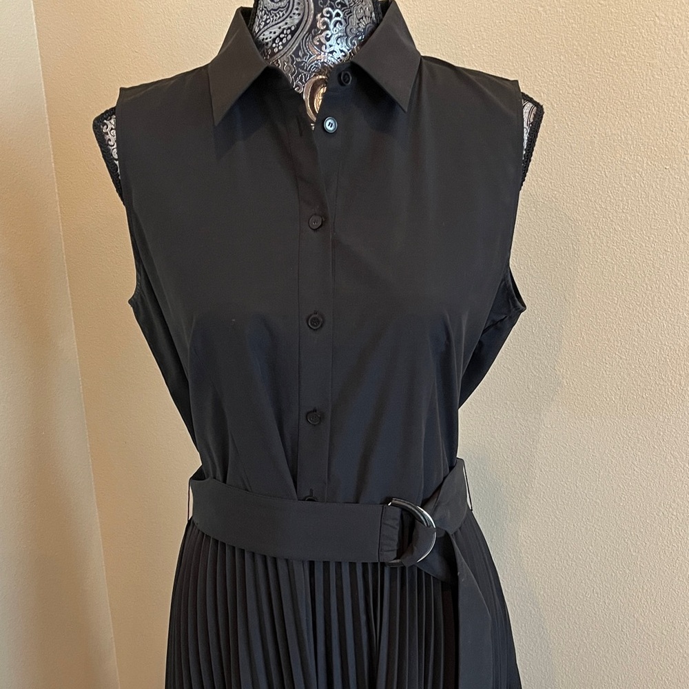 Lafayette 148 New York Black Cotton Sleeveless Dress with Pleated Skirt Size 8 - Picture 2 of 9